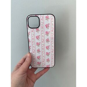 Unbranded Phone Case iPhone 15 Plus Pink White Floral Stripe Rose‎ Aesthetic